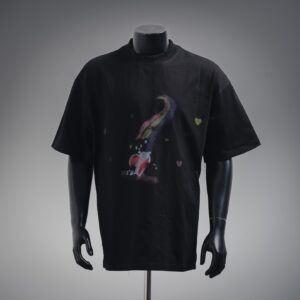 WE11DONE Wang Yuan Signature Rainbow Heart Bear Print Short Sleeve T-Shirt